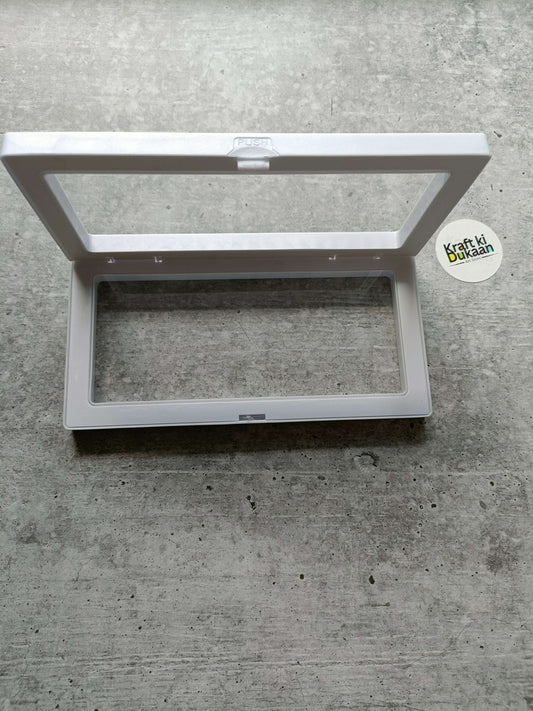 White packing display box with clear window, lid open, 18x9cm