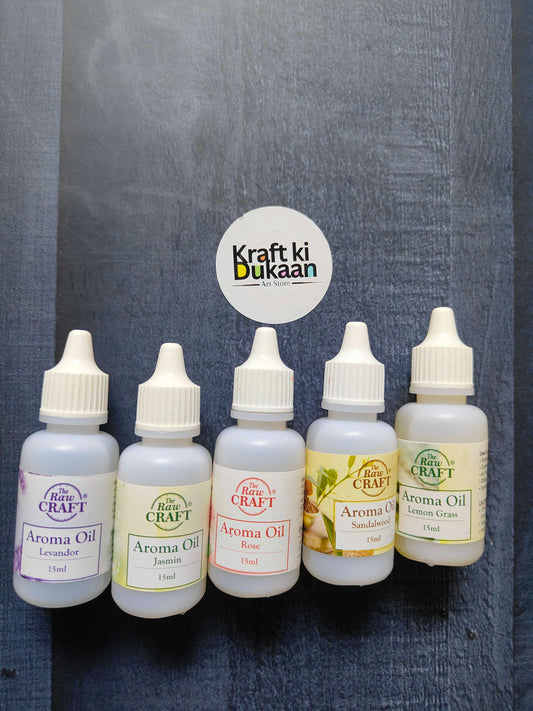 Aroma oil 15 ml pack of 5 bottles with assorted scents, white caps