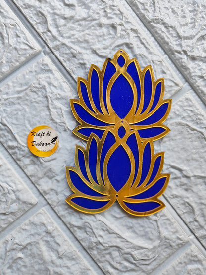 Double acrylic lotus cutout in blue and gold colors for decorative wall art by Kraft ki Dukaan