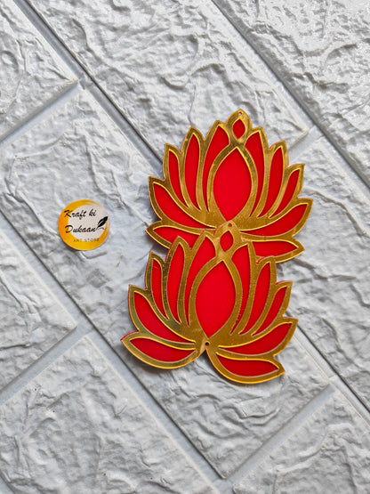 Kraft ki Dukaan red and gold acrylic lotus cutout decorative wall art piece