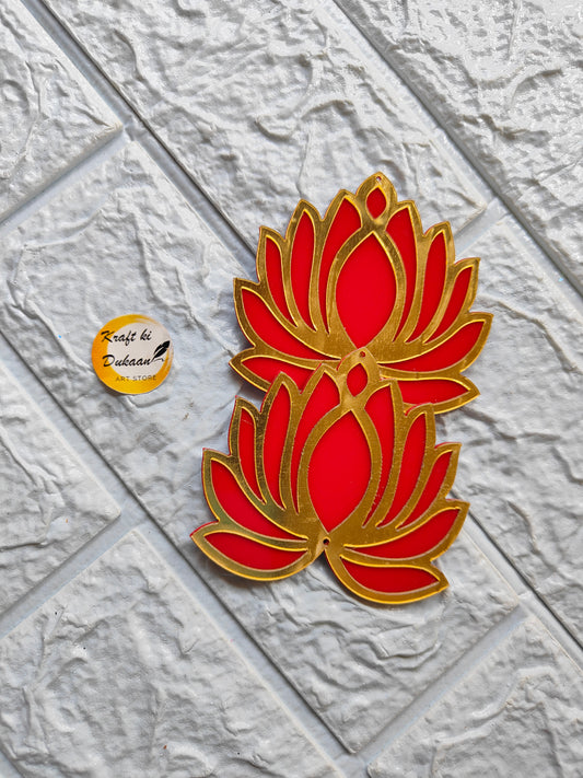 Kraft ki Dukaan red and gold acrylic lotus cutout decorative wall art piece