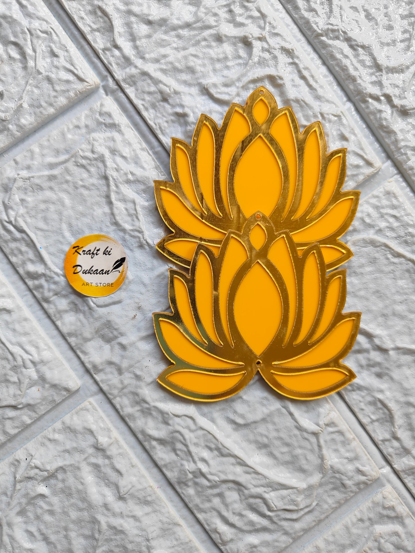 Yellow acrylic lotus cutout decorative piece from Kraft ki Dukaan with layered petal design