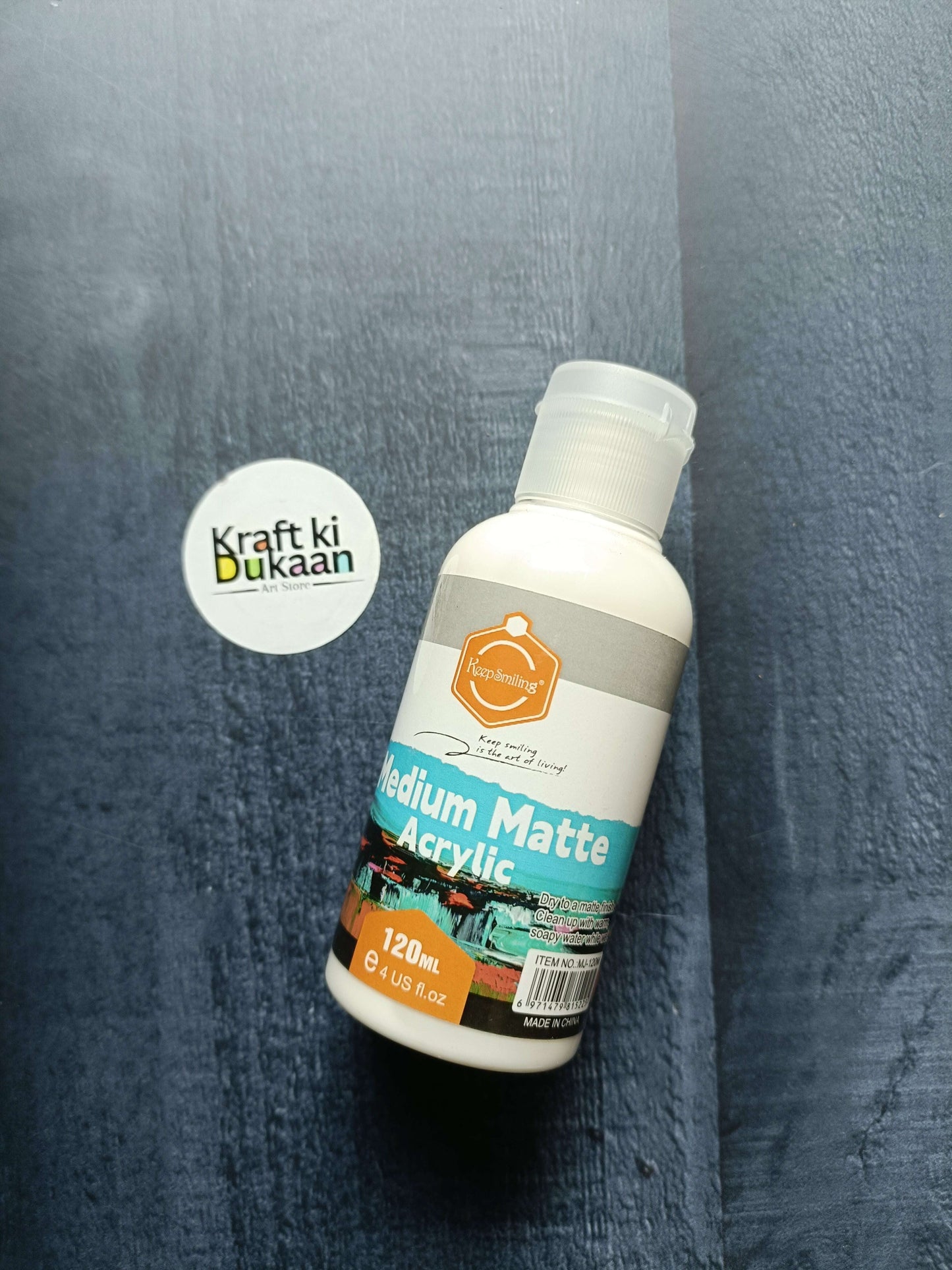 Acrylic Medium Matte 120ML bottle, front label with orange artwork strip