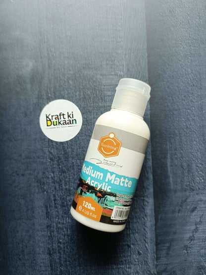 Acrylic Medium Matte 120ML bottle, front label with orange artwork strip