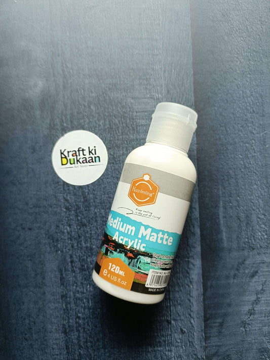 Acrylic Medium Matte 120ML bottle, front label with orange artwork strip