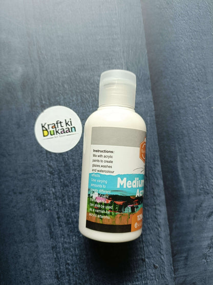 Acrylic Medium Matte 120ML bottle, back label with instructions text