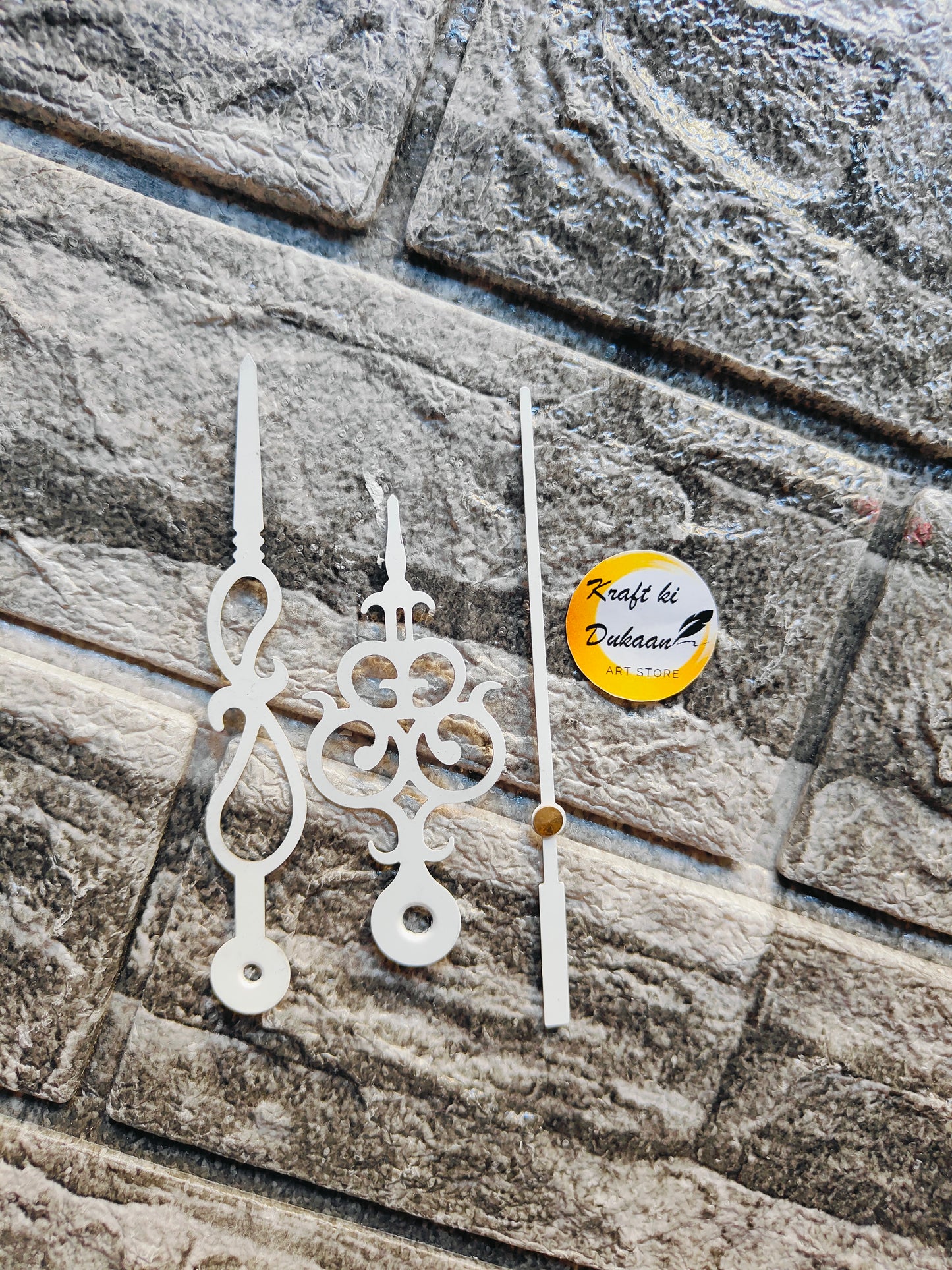 White decorative metal clock hands for crafts with unique designs from Kraft ki Dukaan