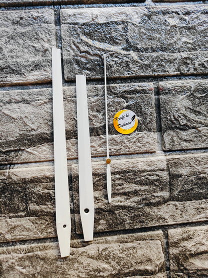 White metal clock hands for DIY projects, perfect for customizing wall clocks