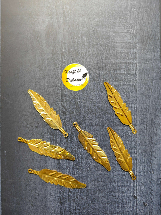Metal leaf A12, gold-tone leaf charms with loops; pack of 50 pieces