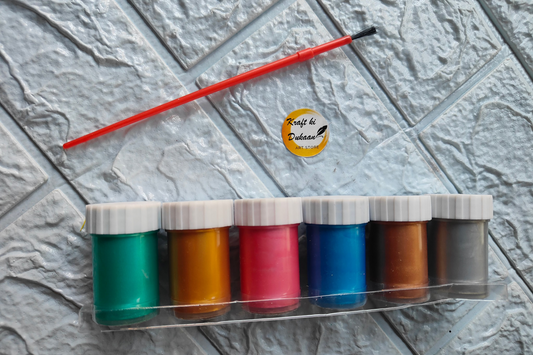 Kraft ki Dukaan metallic poster paint set featuring eight vibrant colors with a paintbrush included