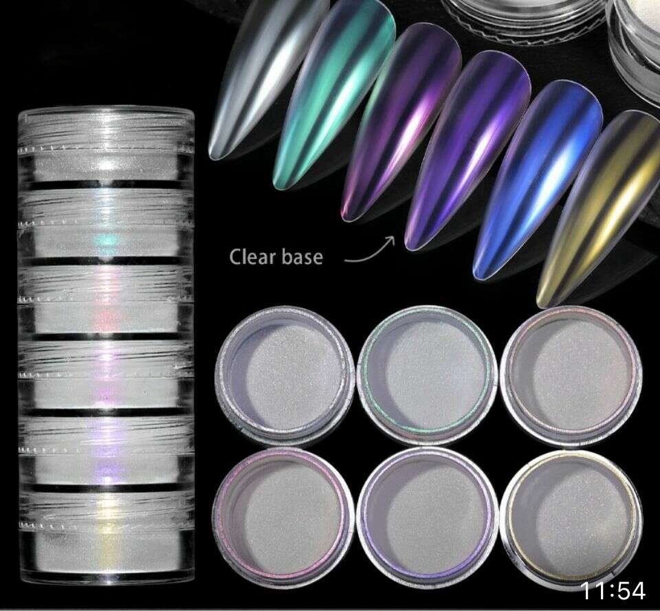 6in1 MICA Box A11: metallic mica powder pots and nail swatch shades, clear base
