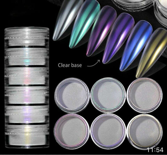 6in1 MICA Box A11: metallic mica powder pots and nail swatch shades, clear base