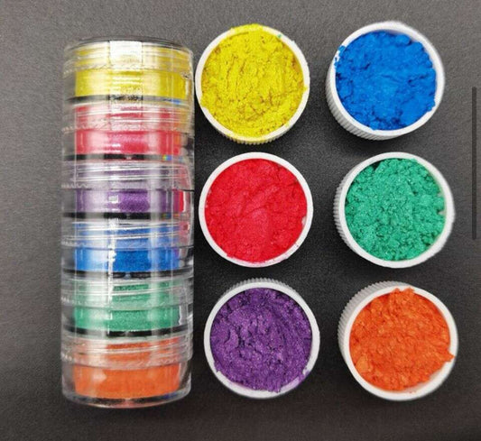 6in1 MICA Box A7 with 6 colored mica powders in cups and stacked container