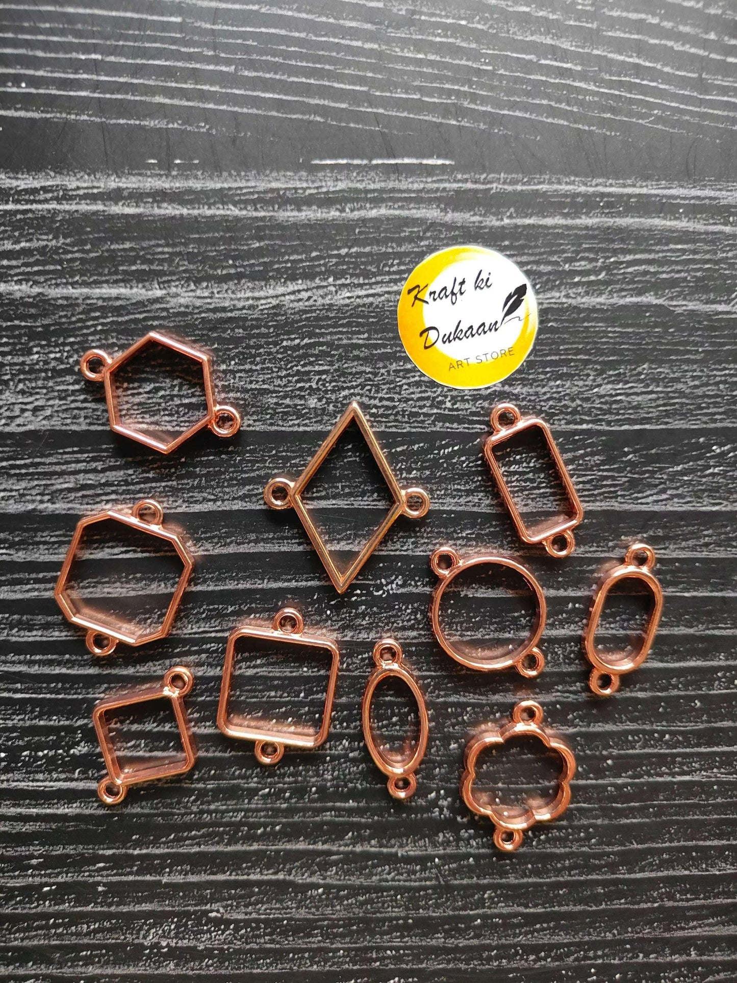 Mini bezel frame set for resin in copper, 10 assorted shapes for DIY jewelry making