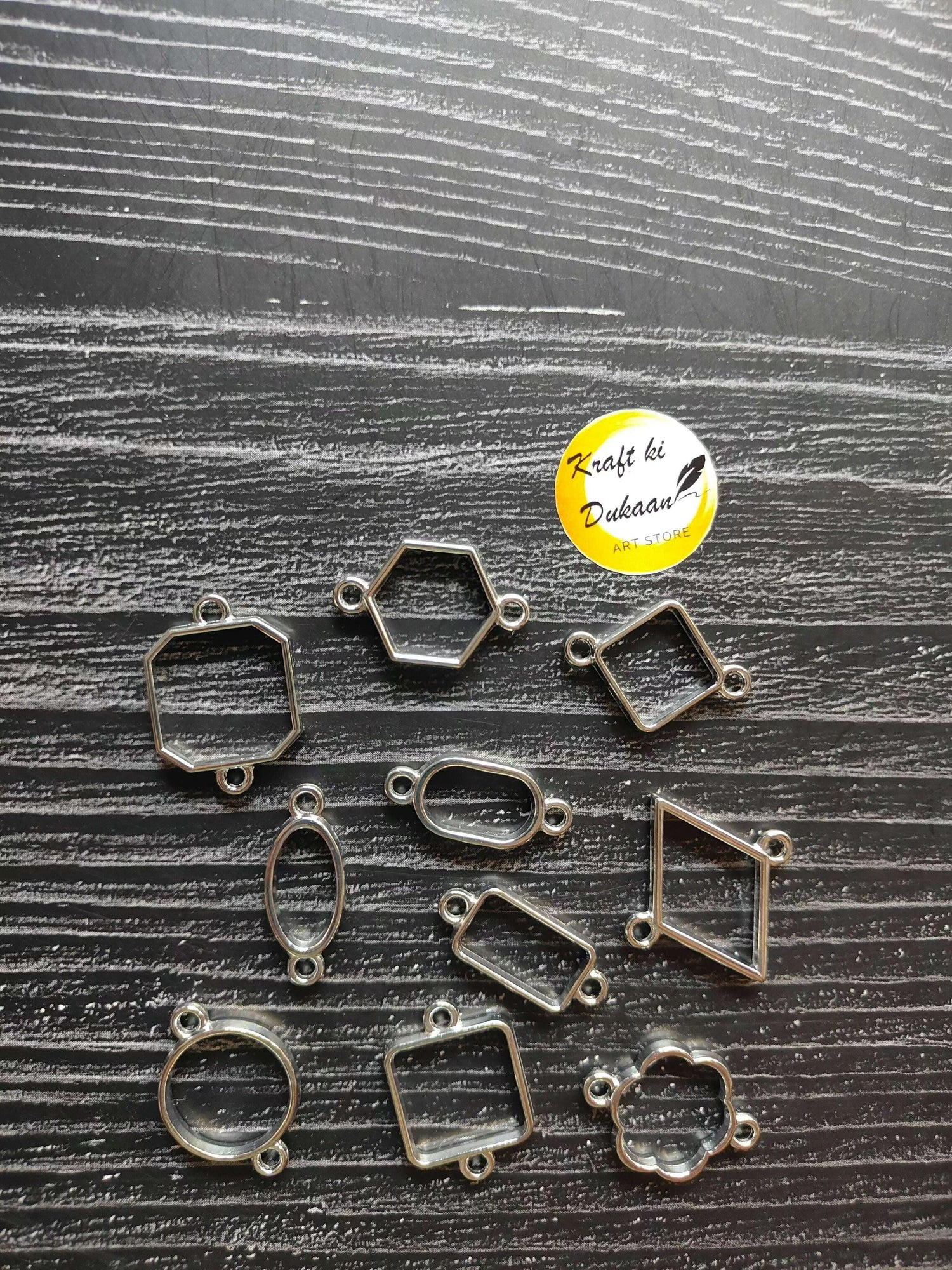 Silver mini bezel bracelet mix—assorted hex, oval, and square connectors, 10pc set