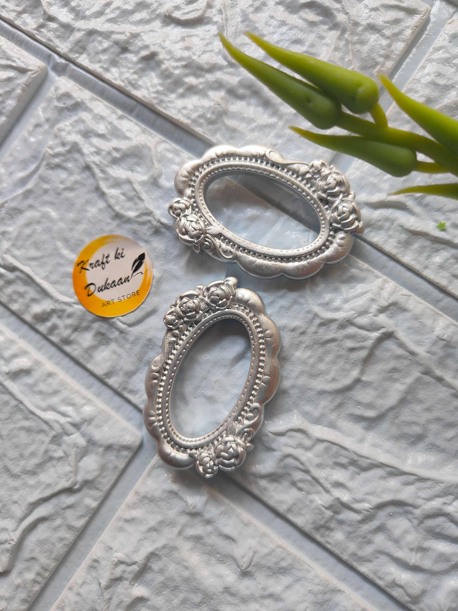Mini Oval-Rahmen-Set, silberfarben, mit Knospen-Relief
