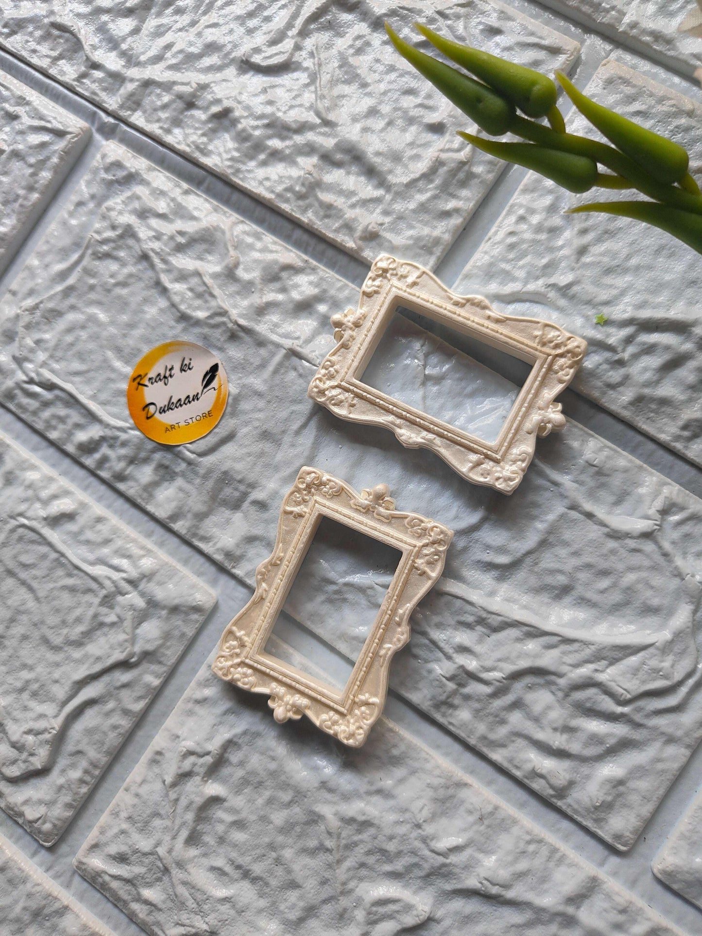 Mini Rechteck-Rahmen-Set, weiß, barocke Relief-Verzierung