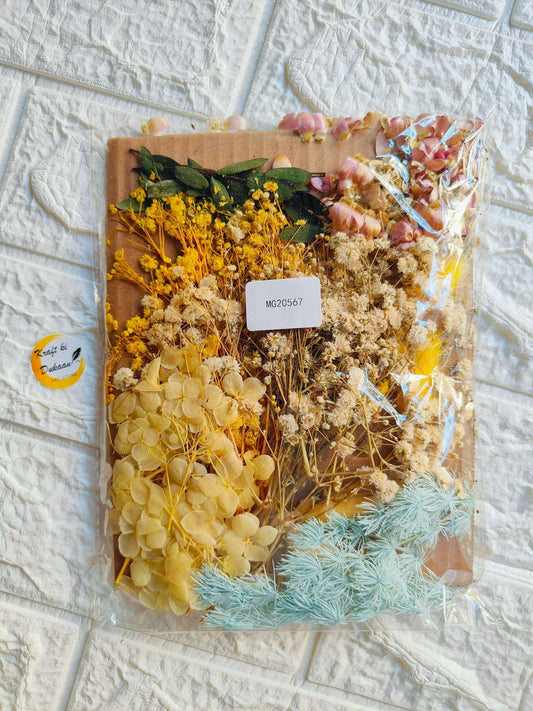 Mix Dry Flower Sheet Big A2 with assorted dried florals in yellow, beige, and blue