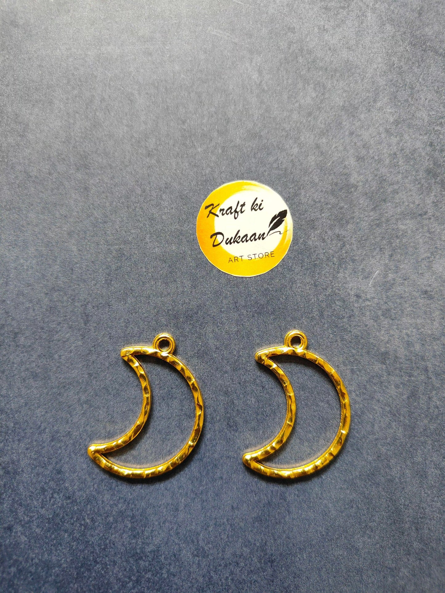 Gold half-moon bezel pendants with bail loops (pair)