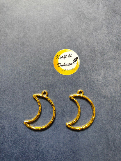 Gold half-moon bezel pendants with bail loops (pair)
