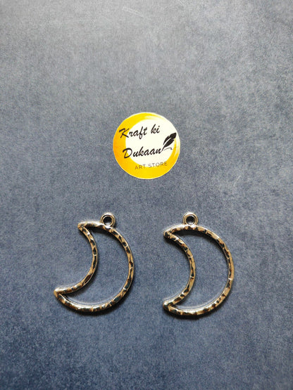 Silver half-moon bezel pendants with bail loops (pair)
