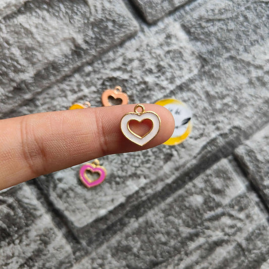 Orange enamel heart metal charm pendant with gold-tone heart frame and loop