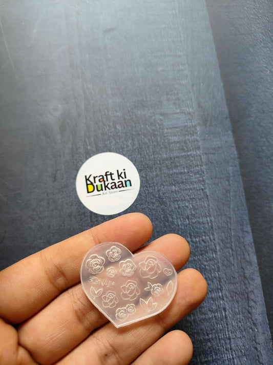 Nail Art Mould A3, heart-shaped clear plate with rose floral designs