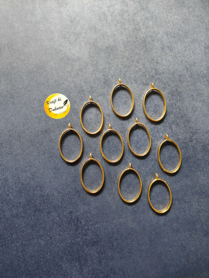 Gold oval bezel pendant frames set (10pc), each with small top loop