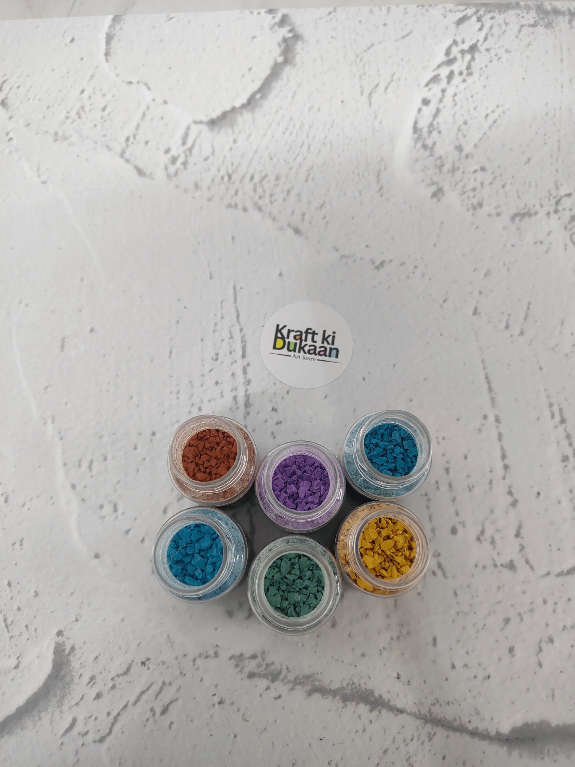 Rubber particles pack of 6: six small jars with mixed colors