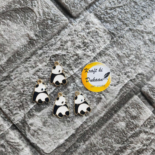 Panda metal charm set, black-and-white enamel with gold loop, multiple pieces