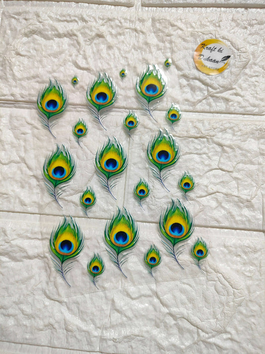 UV DTF peel-off sheet J23, peacock feather sticker set