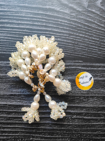 Handmade pearl latkan set for crafts featuring shimmering beads and golden accents