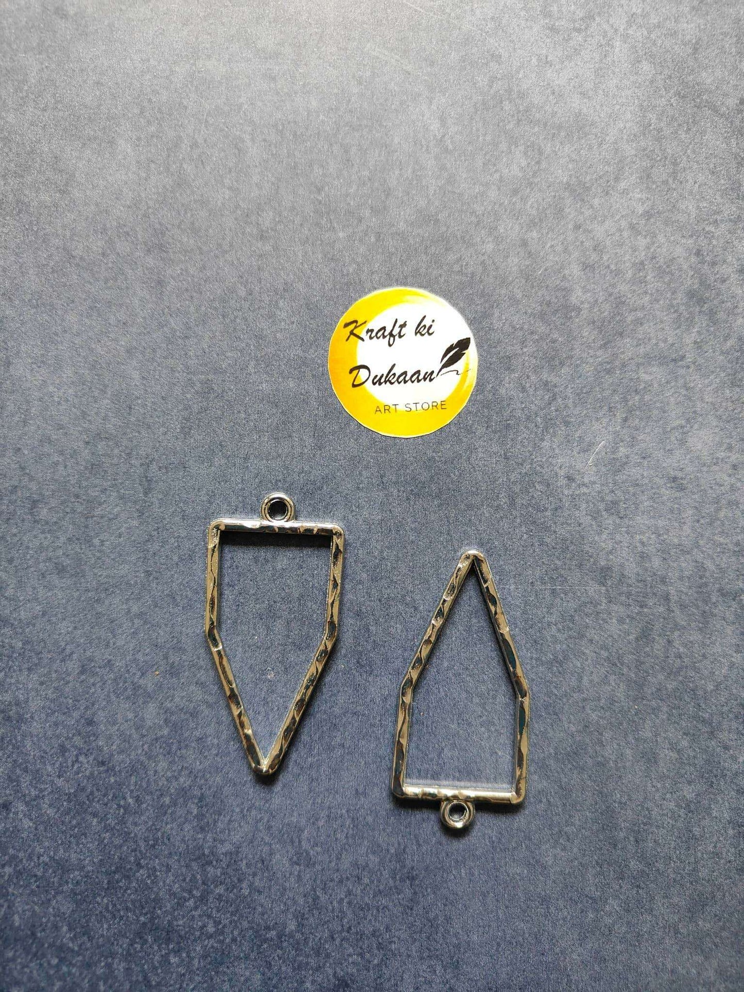 Pentagon bezel pendant pair in silver tone, open-back bezel with top loop