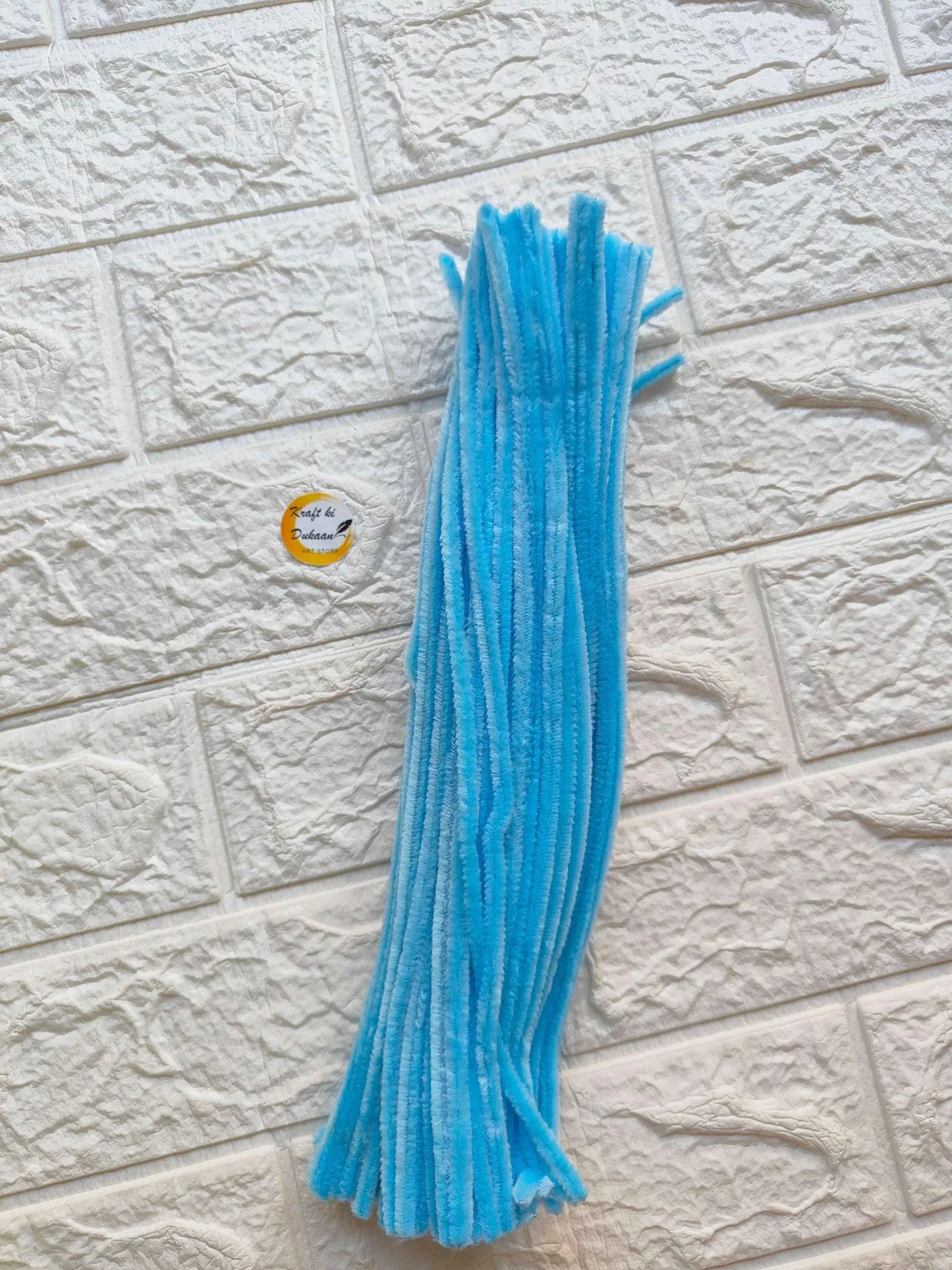 Kraft ki Dukaan plain pipe cleaners in blue, soft fibers, ideal for crafts and DIY projects