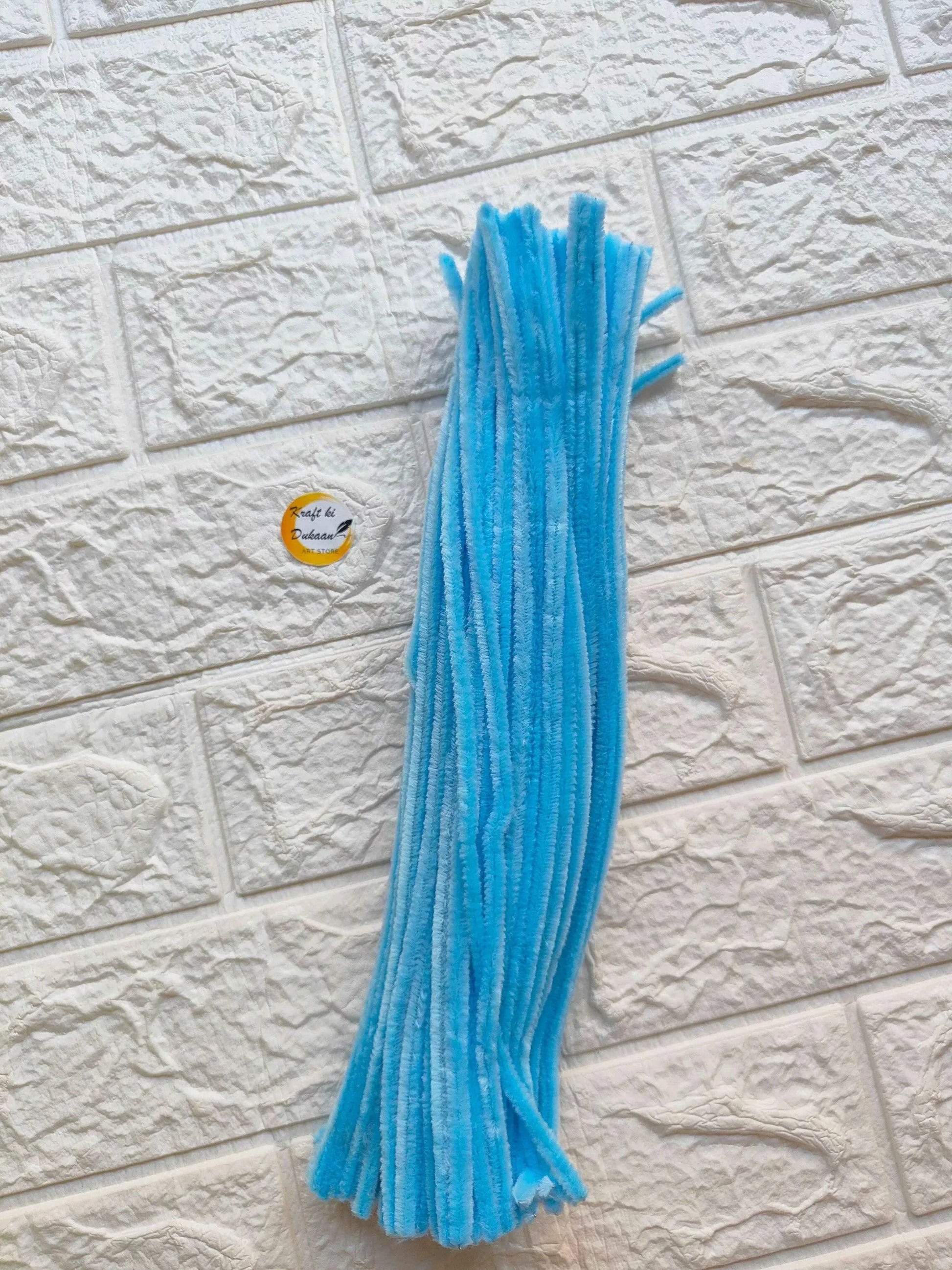 Kraft ki Dukaan plain pipe cleaners in blue, soft fibers, ideal for crafts and DIY projects