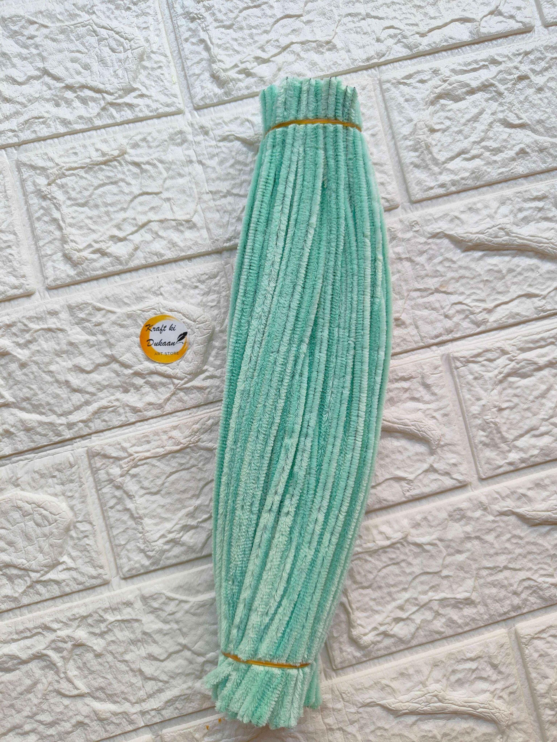 Pack of 50 plain pipe cleaners in mint green color, ideal for crafting and DIY projects