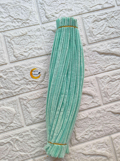 Pack of 50 plain pipe cleaners in mint green color, ideal for crafting and DIY projects