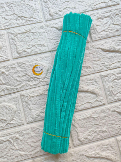 Turquoise plain pipe cleaners made of soft material, ideal for crafts and DIY projects