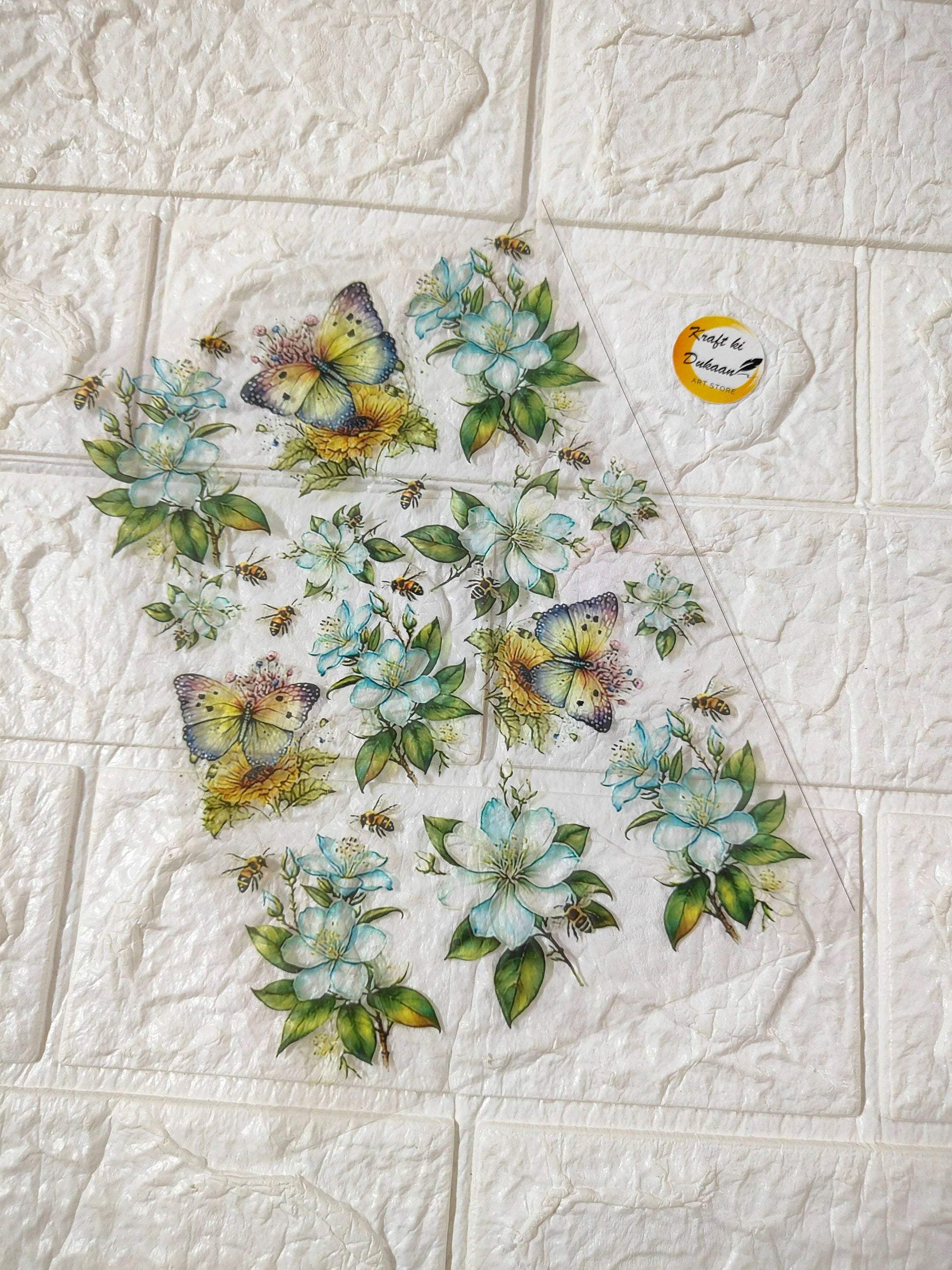 A5 insert sheet E8 with blue-green butterflies and floral print