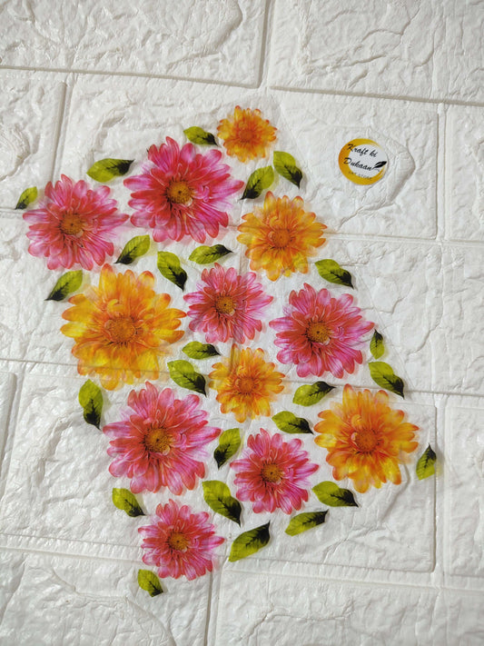 A5 Insert Sheet E11 with pink and orange flower decals on white paper background