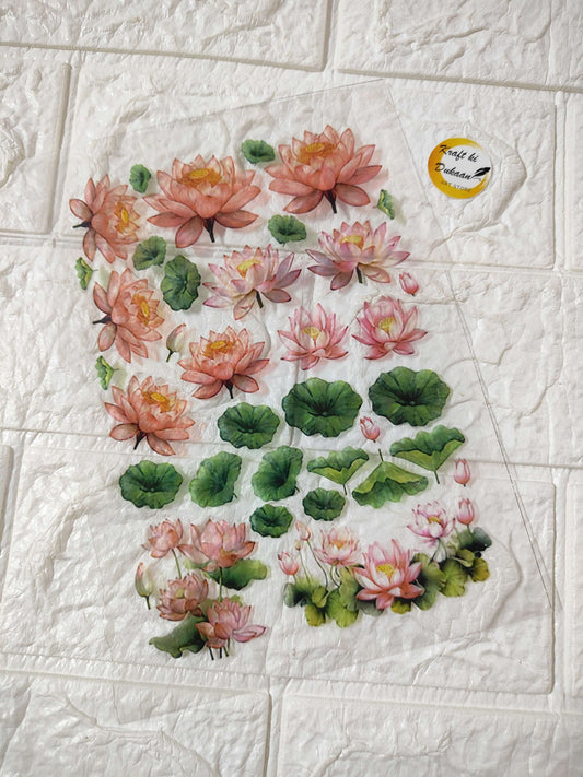 A5 insert sheet with layered peach and pink lotus flowers and green leaves