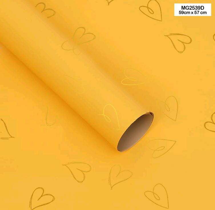 Wrapping paper plastic W5, yellow hearts pattern, 59x57 cm