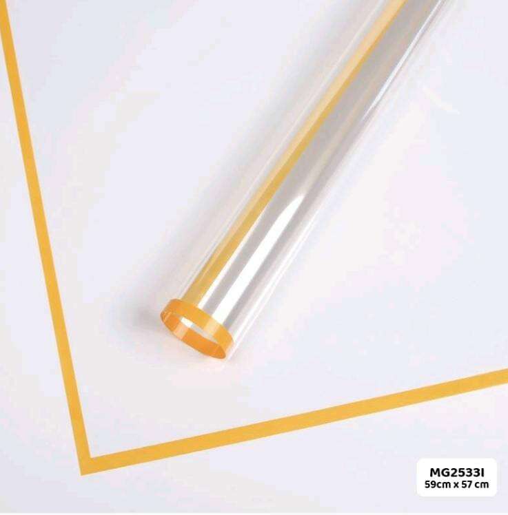 Wrapping paper plastic (59x57 cm), Design D2 with yellow border frame