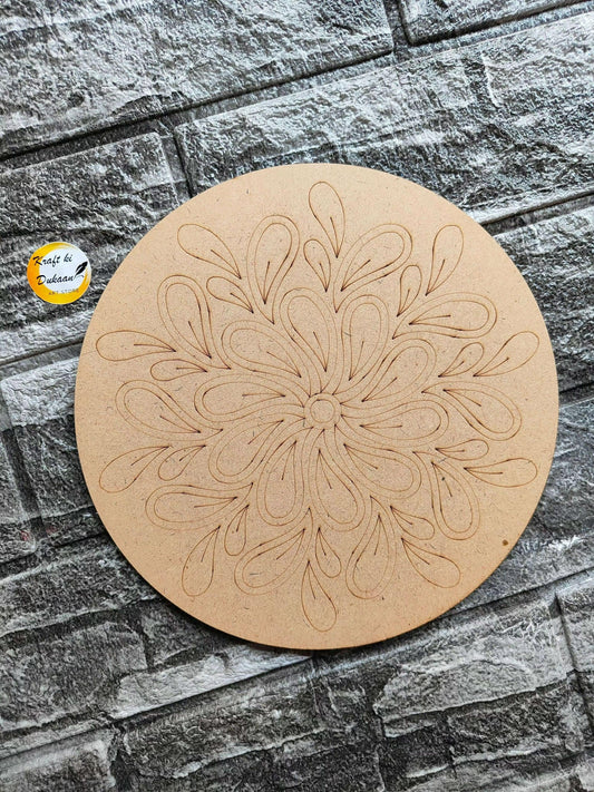 Round pre-marked MDF base for resin art with intricate floral design, 12 inches in diameter