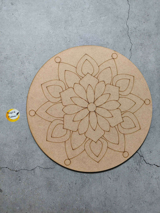 10-inch pre-marked MDF circle with engraved lotus flower and petals pattern