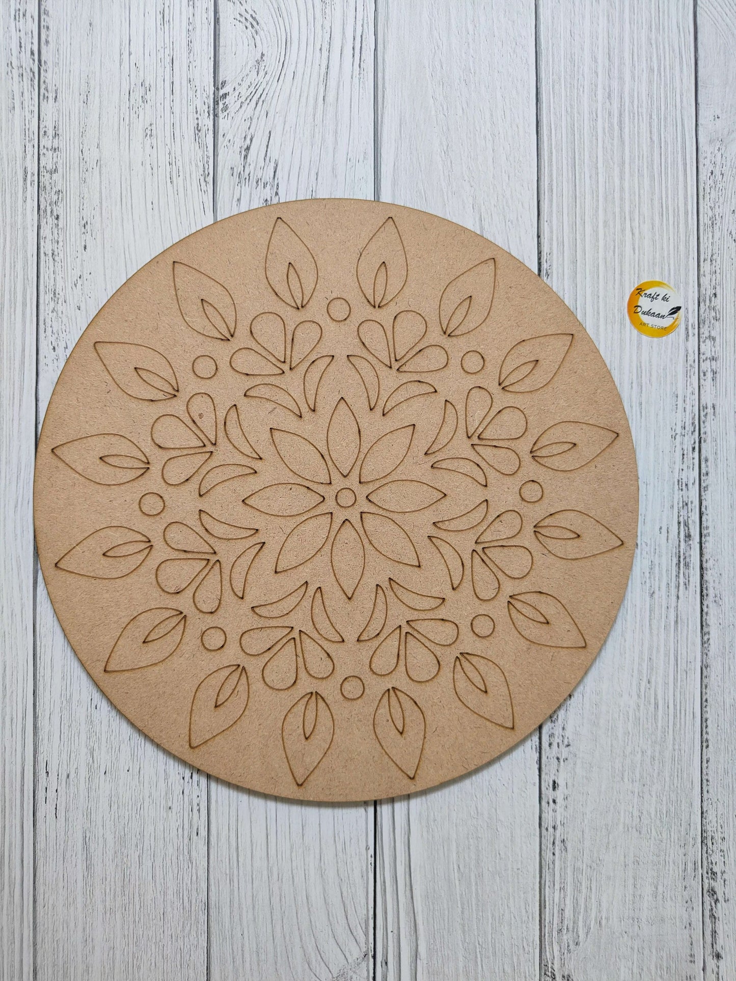 10" pre-marked MDF A18 circular board with floral leaf mandala cut lines