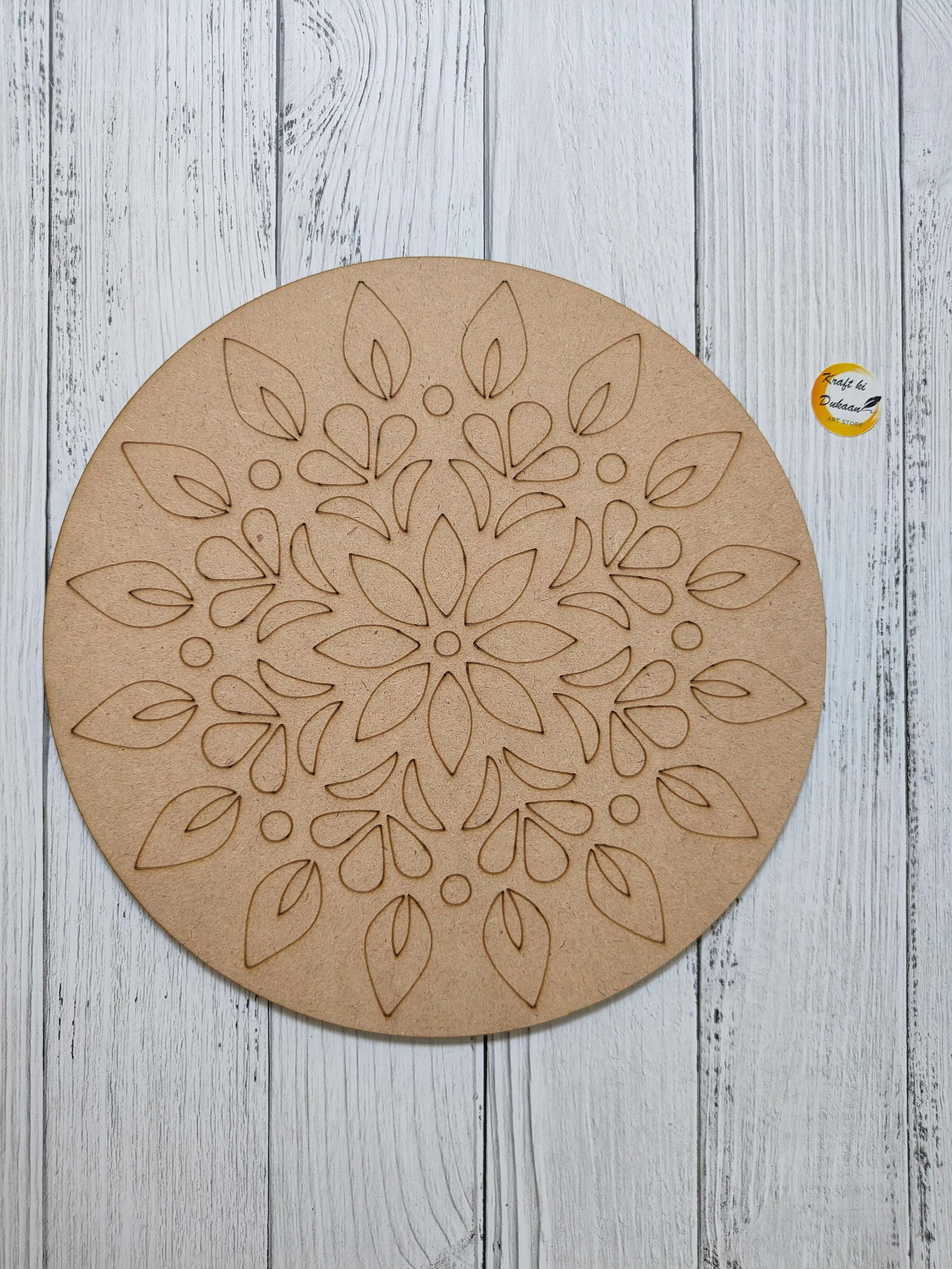 10" pre-marked MDF A18 circular board with floral leaf mandala cut lines