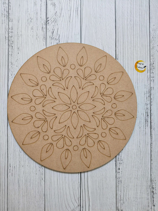 10" pre-marked MDF A18 circular board with floral leaf mandala cut lines