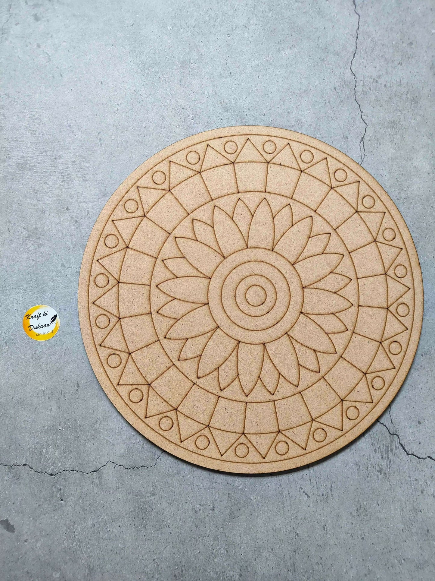 10" MDF A16 disc with pre-marked floral mandala design