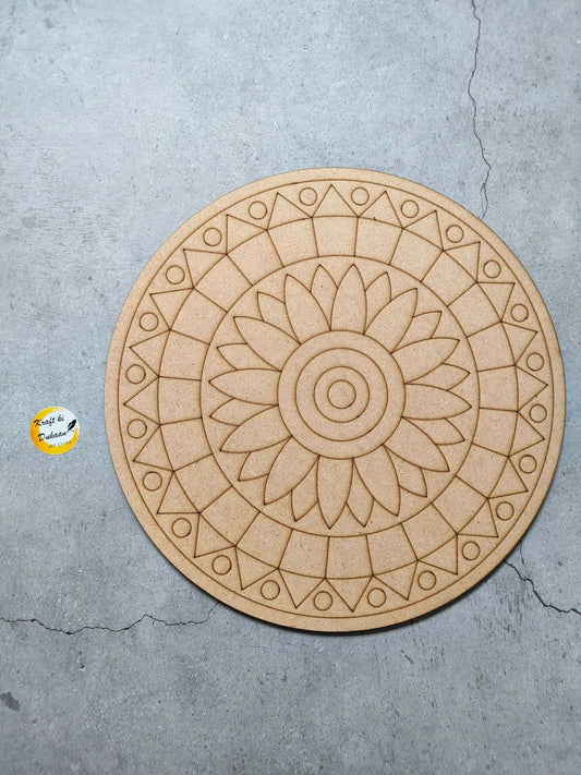 10" MDF A16 disc with pre-marked floral mandala design